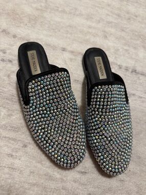 Steve Madden Black Iridescent Crystal Mule Slides